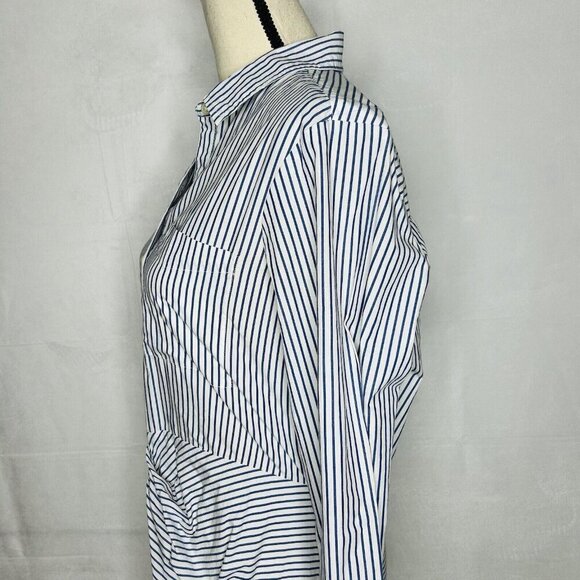 Gap Button-Down Shirt Dress Long-Sleeve Striped Gathered Waist Cotton Sz M - Picture 5 of 10